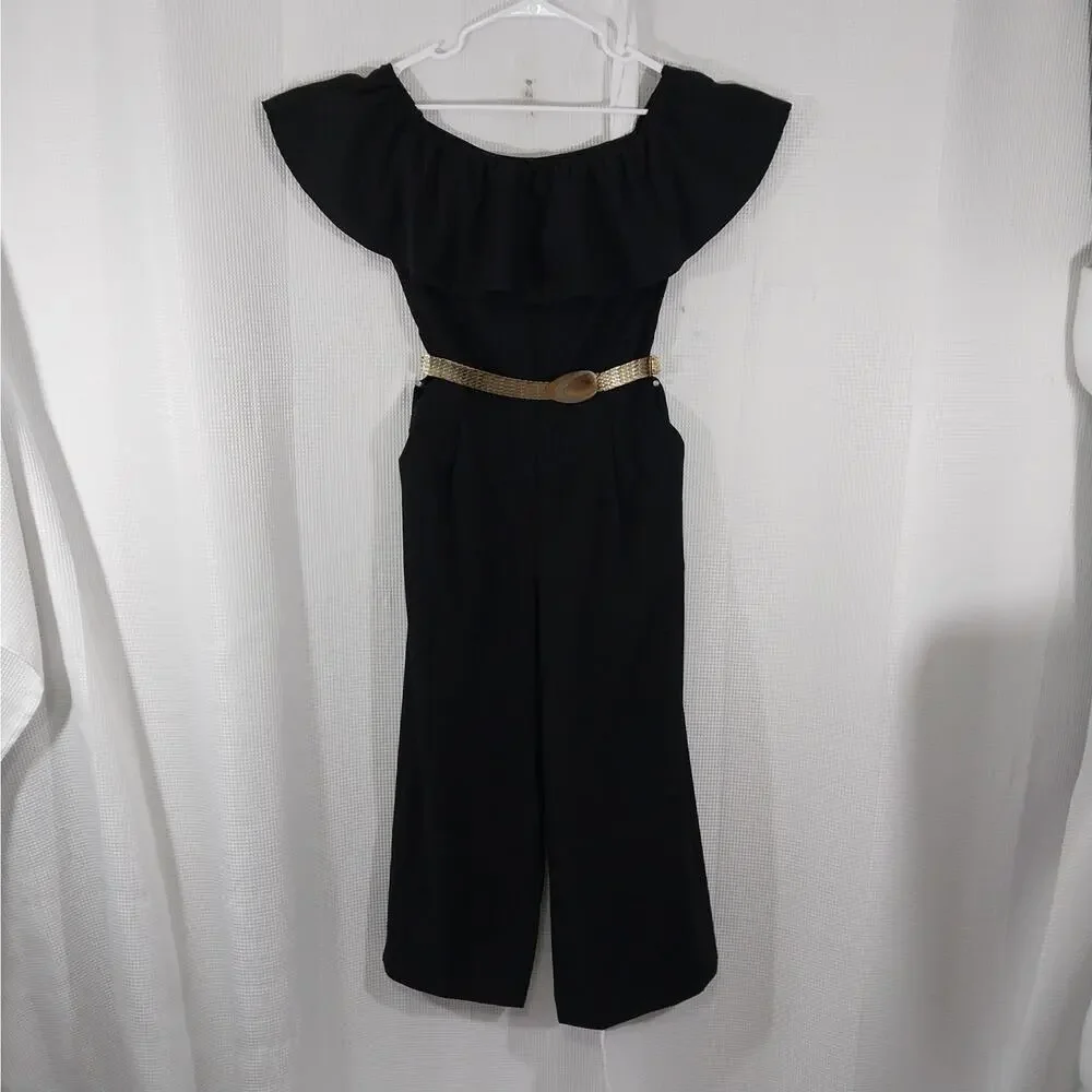 BANANA REPUBLIC! LUXE BLACK ONE PIECE RUFFLED BODICE JUMPSUIT, ONESIE! SZ 6